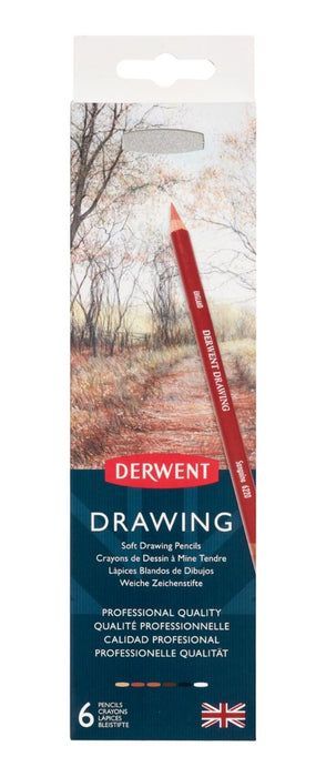 Caja Metal Lápices de Colores Derwent Drawing base cera 6 unidades