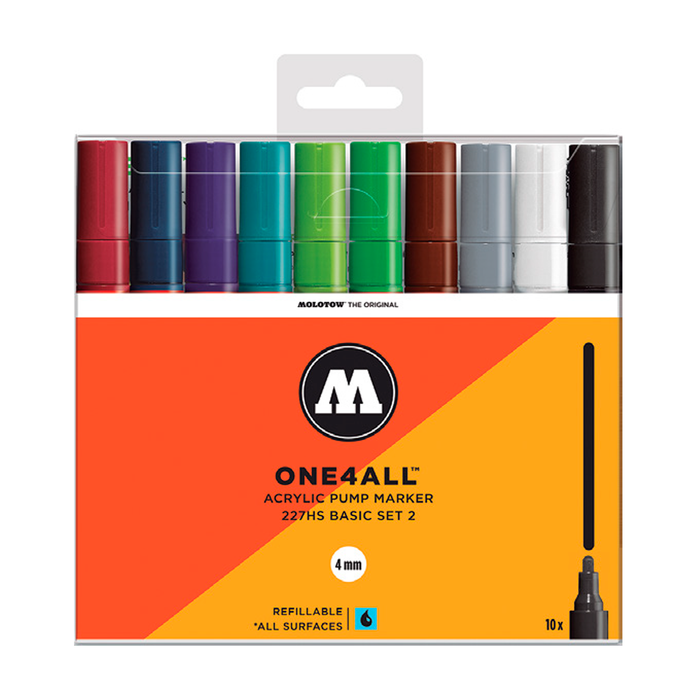 Molotow - Set Rotuladores Pintura Acrílica ONE4ALL 227HS Basic No2 10 unidades