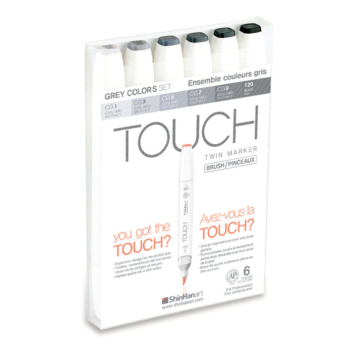 Set con 6 Rotuladores Grises TOUCH Twin Brush