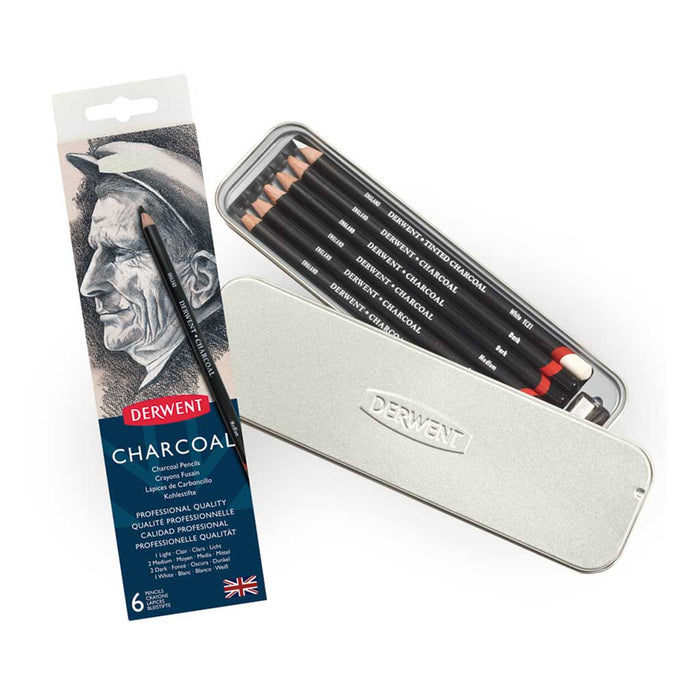 Set Lápices de Carboncillo Derwent Charcoal Pencil 6 unidades