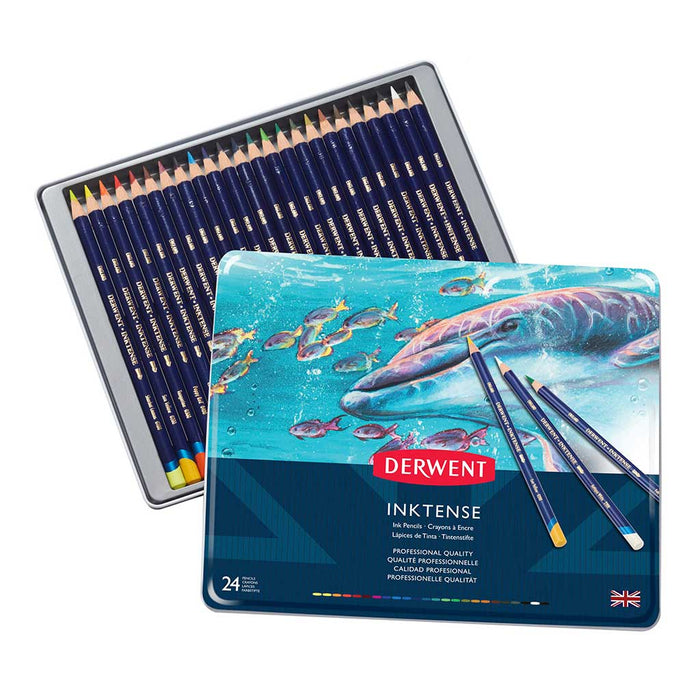 Caja Metal Lápices de Colores Derwent Inktense Pencils Acuareables 24 unidades