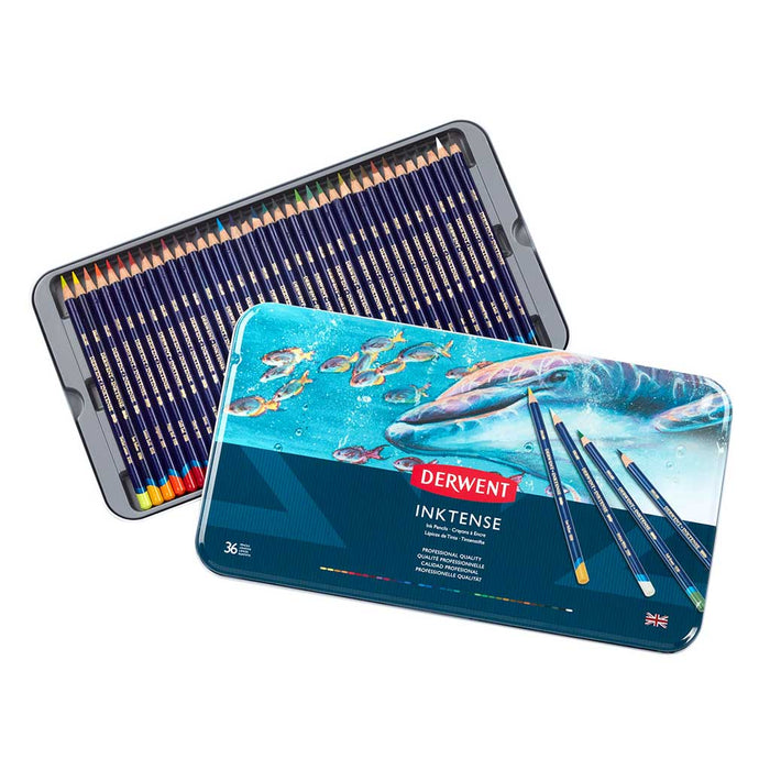 Caja Metal Lápices de Colores Derwent Inktense Pencils Acuareables 36 unidades