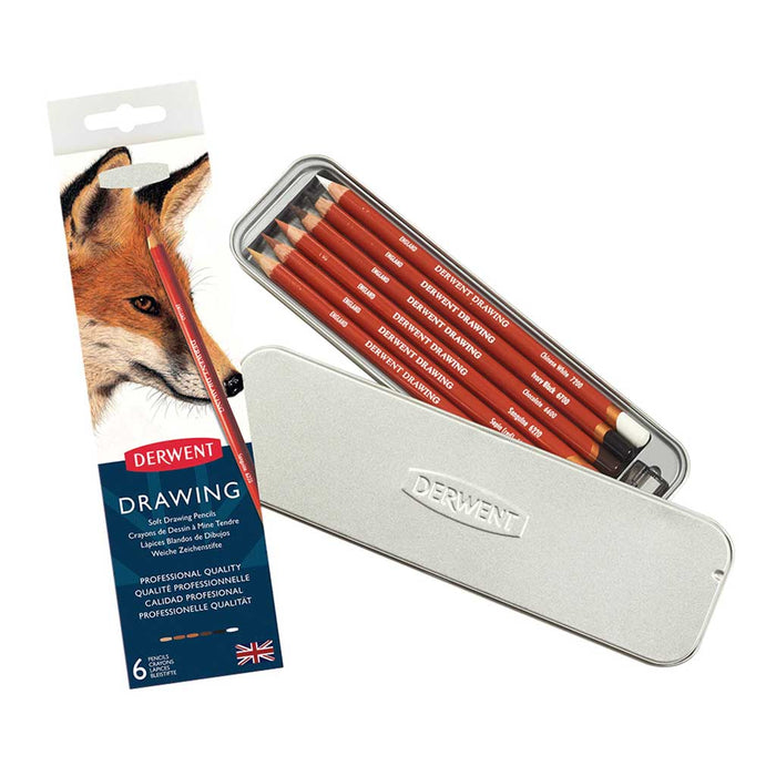 Caja Metal Lápices de Colores Derwent Drawing base cera 6 unidades