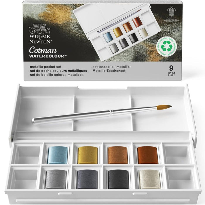 W&N Acuarelas CWC Set Bolsillo 8 Medio Godets - Colores Metálicos