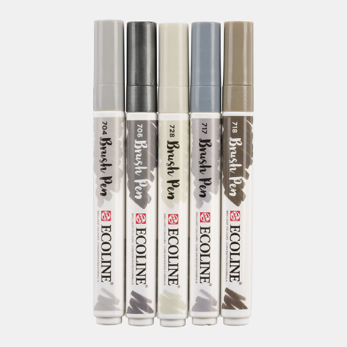 Royal Talens - Set Rotulador Acuarela Ecoline Brush Pen Gris 5 unidades