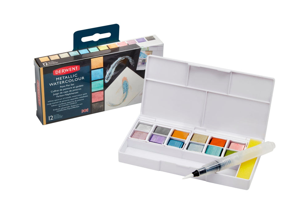 DERWENT - SET ACUARELA METALIZADA 12 PASTILLAS + PINCEL