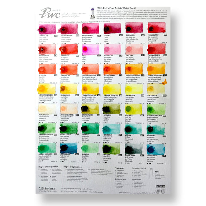 ShinHan - Carta De Colores Acuarela Extra Fina PWC