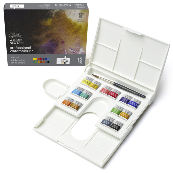 WINSOR AND NEWTON - CAJA ACUARELA PROFESIONAL ARTIST 14 MEDIA PASTILLAS + 1 PINCEL