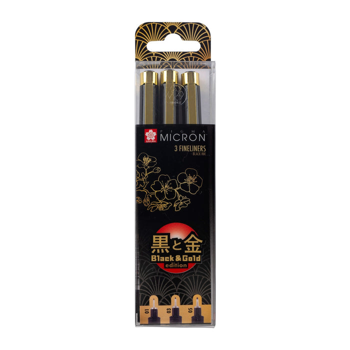 SAKURA - Pigma Black & Gold 3 Unidades