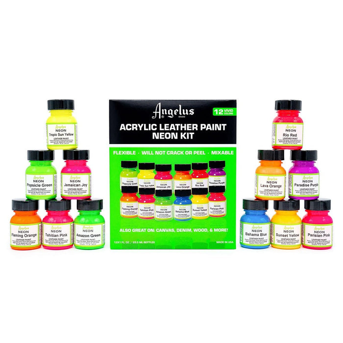 Set 12 Pinturas Neon Acrílicas para Cuero Angelus