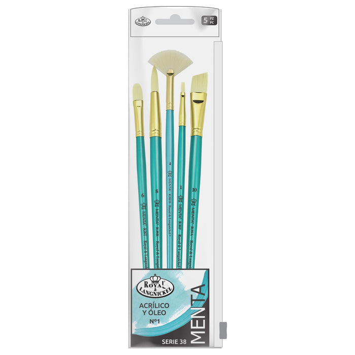 SET BÁSICO 5 PINCELES PARA ÓLEO y ACRÍLICO 1C/ SINTÉTICO MENTA R&L SERIE 38