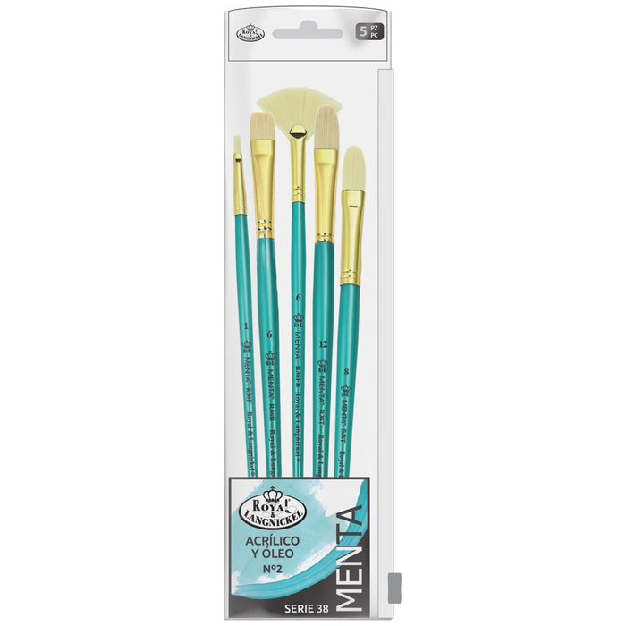 SET BÁSICO 5 PINCELES PARA ÓLEO y ACRÍLICO 2C/ SINTÉTICO MENTA R&L SERIE 38