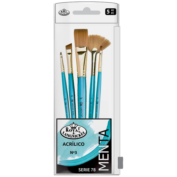 SET BÁSICO 5 PINCELES PARA ACRÍLICO 3C/ SINTÉTICO MENTA R&L SERIE 78