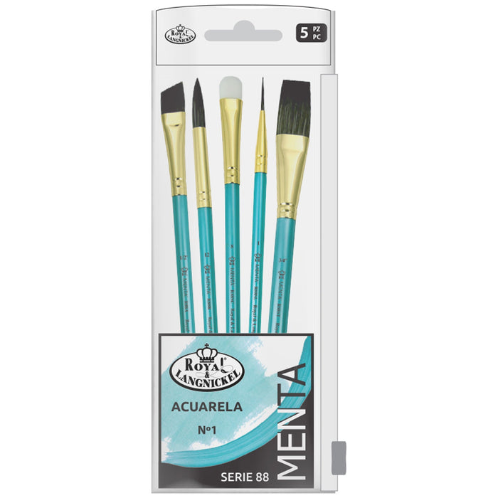 SET BÁSICO 5 PINCELES PARA ACUARELA 1C/ SINTÉTICO MENTA R&L SERIE 88