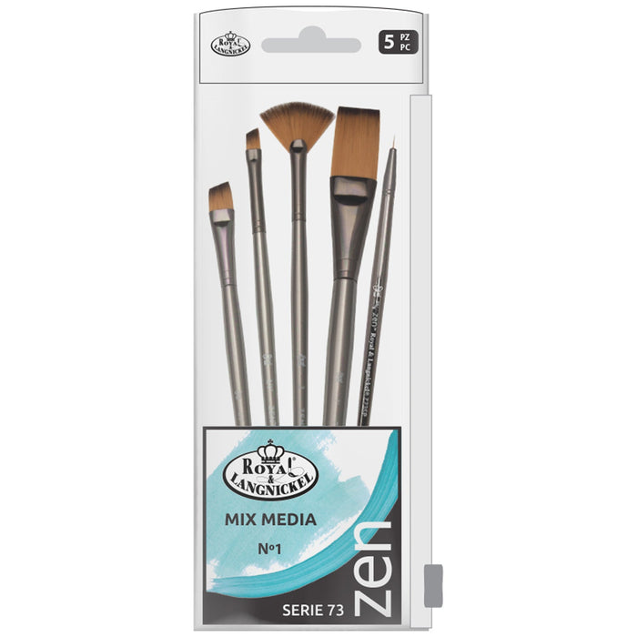 SET BÁSICO 5 PINCELES PARA MIX MEDIA 1C/ SINTÉTICO ZEN R&L SERIE 73