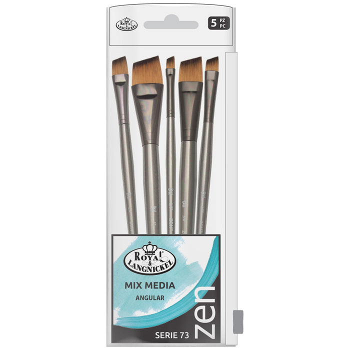 SET BÁSICO 5 PINCELES PARA MIX MEDIA ANGULAR SINTÉTICO ZEN R&L SERIE 73