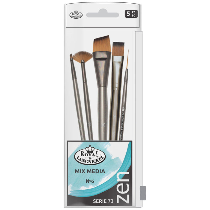 SET BÁSICO 5 PINCELES PARA MIX MEDIA 6C/ SINTÉTICO ZEN R&L SERIE 73