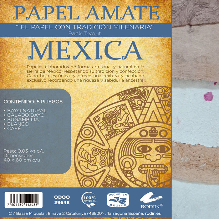 PACK MEXICA PAPEL AMATE - 5 PLIEGOS VARIADOS