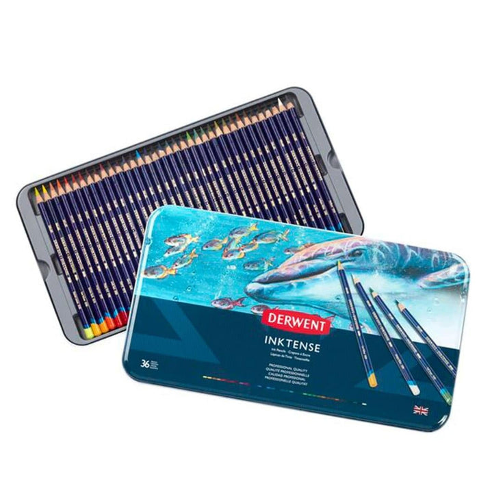 Caja Metal Lápices de Colores Derwent Inktense Pencils Acuareables 36 unidades