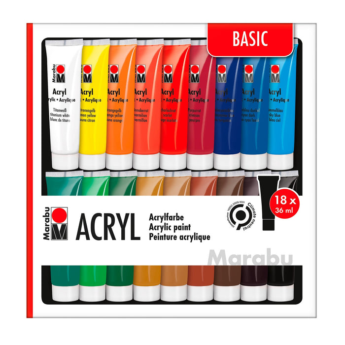 Set pintura acrílica basic Marabu 18 x 36 ml