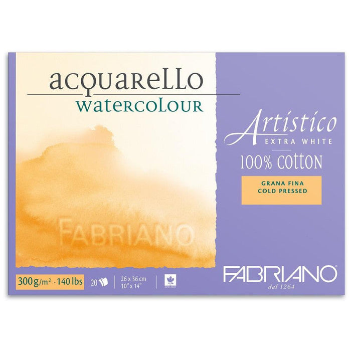 Bloc extra blanco 100% algodón 12,5x18 300 g 25 hojas grano fino Fabriano Artistico