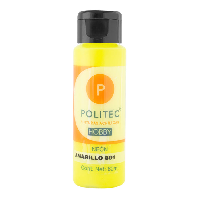 ACRILICO POLITEC HOBBY NEON AMARILLO #801 60 ML