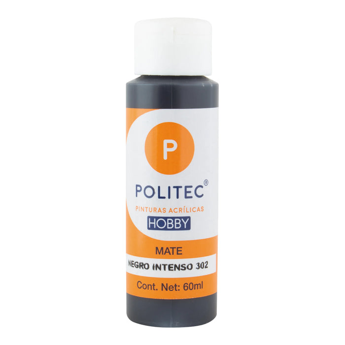 ACRILICO POLITEC HOBBY MATE NEGRO INTENSO #302 60 ML