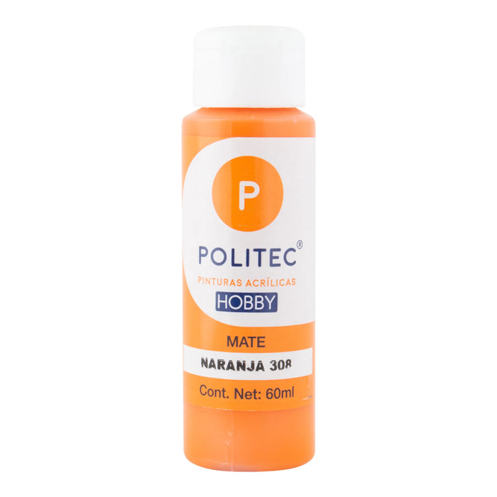 ACRILICO POLITEC HOBBY MATE NARANJA #308 60 ML