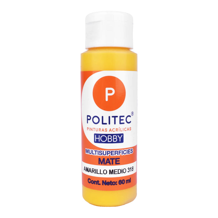ACRILICO POLITEC HOBBY MATE AMARILLO MEDIO #318 60 ML