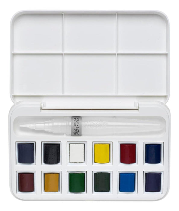 WINSOR AND NEWTON - COTMAN WATERCOLOUR CAJA ACUARELA 12 MEDIAS PASTILLAS + 1 PINCEL WATER BRUSH