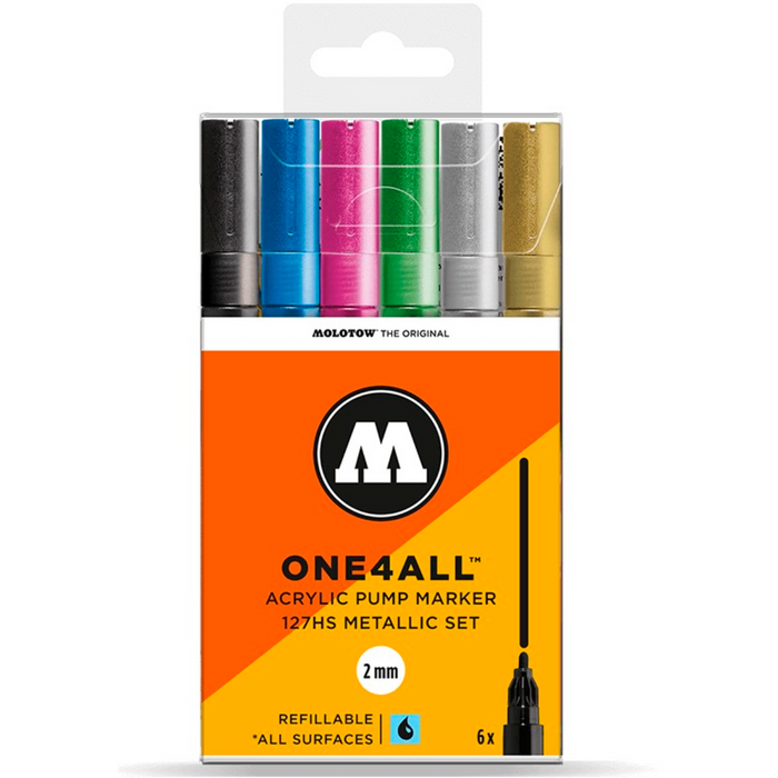 Molotow - Set Rotuladores Pintura Acrílica ONE4ALL 127HS Metallic 6 unidades