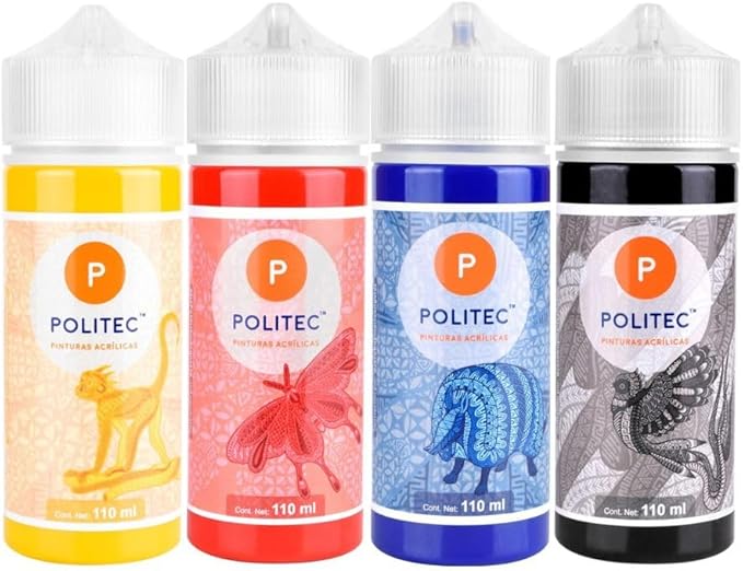 SET COLORES PRIMARIOS + NEGRO POLITEC110 ML