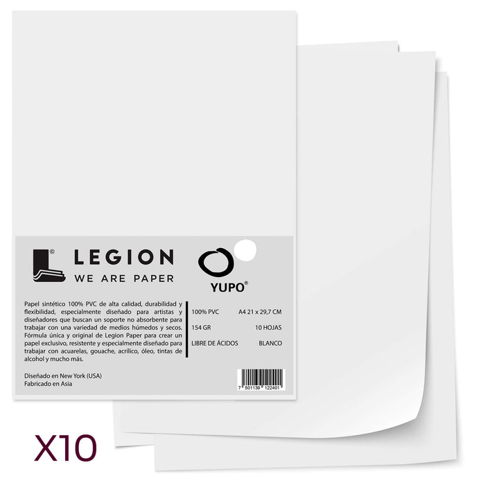 Pack 10 hojas papel YUPO Blanco A4 154gr - Legion Paper