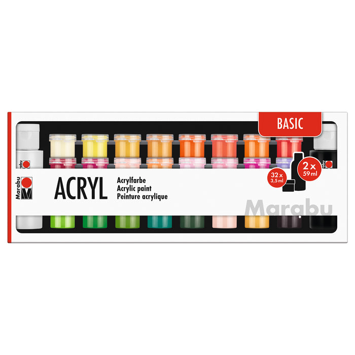 Set pintura acrílica colores básicos Marabu 32x3,5ml + 2x59ml