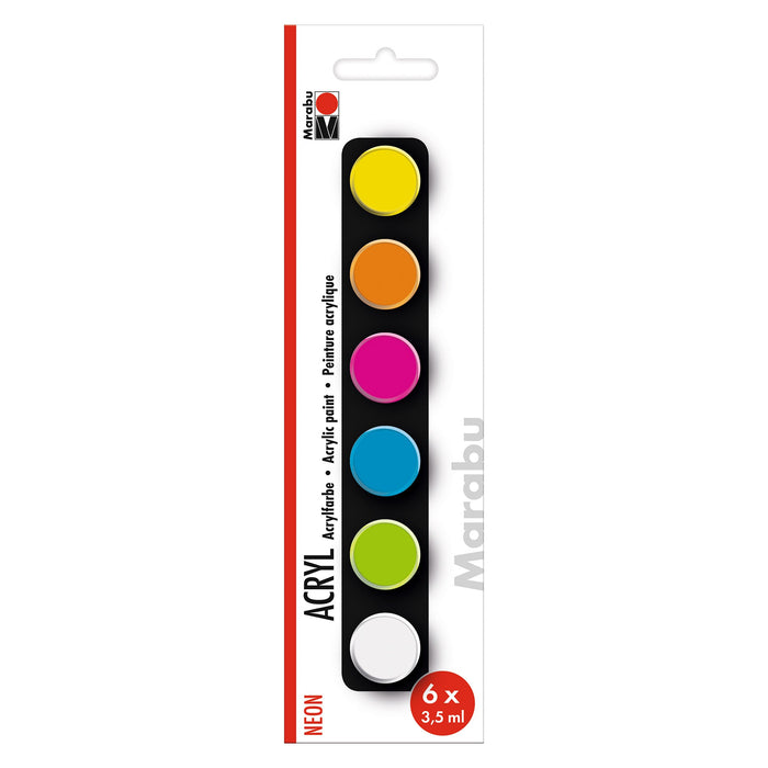 Set pintura acrílica colores neón Marabu 6x3,5ml mini