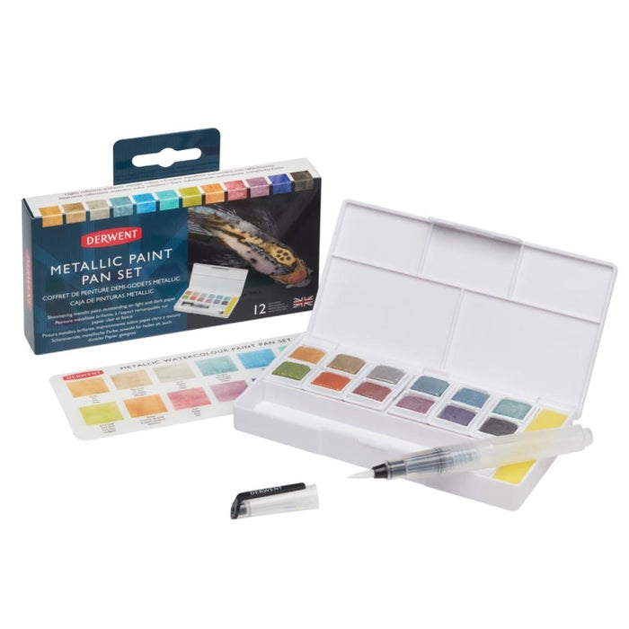 DERWENT - SET ACUARELA METALIZADA 12 PASTILLAS + PINCEL