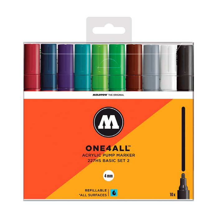 Molotow - Set Rotuladores Pintura Acrílica ONE4ALL 227HS Basic No2 10 unidades