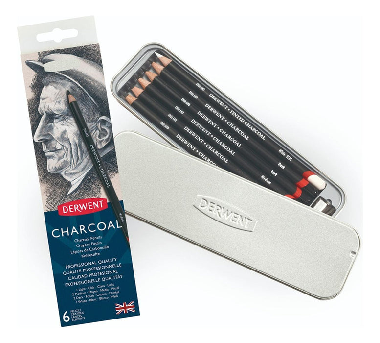Set Lápices de Carboncillo Derwent Charcoal Pencil 6 unidades