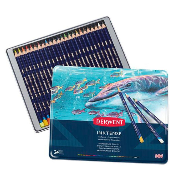 Caja Metal Lápices de Colores Derwent Inktense Pencils Acuareables 24 unidades