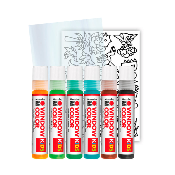 Set pintura para ventanas Dinosaurio Marabu Kids 6x25ml