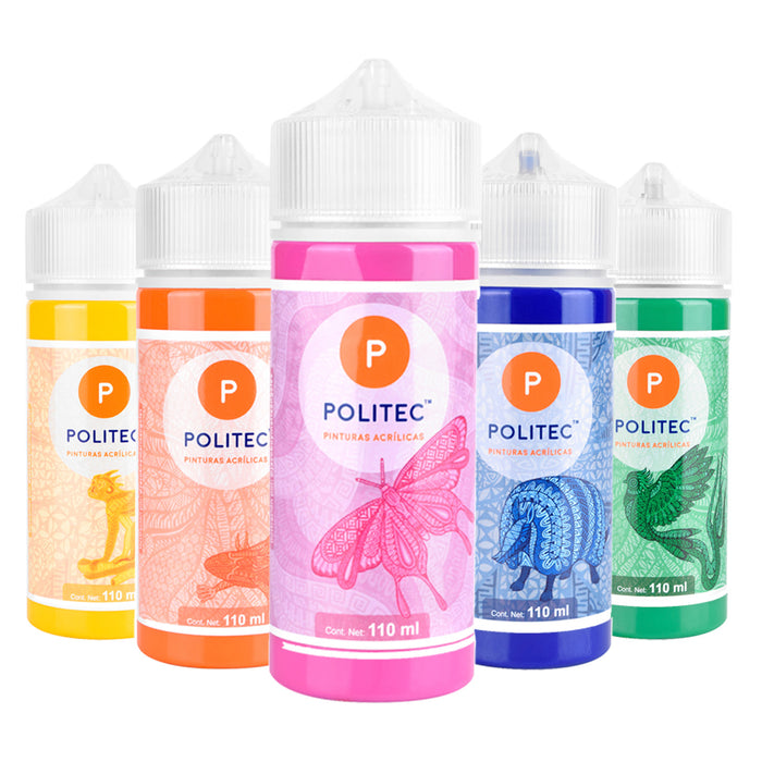 Pack 5 colores primarios pintura acrílica Politec 118ml