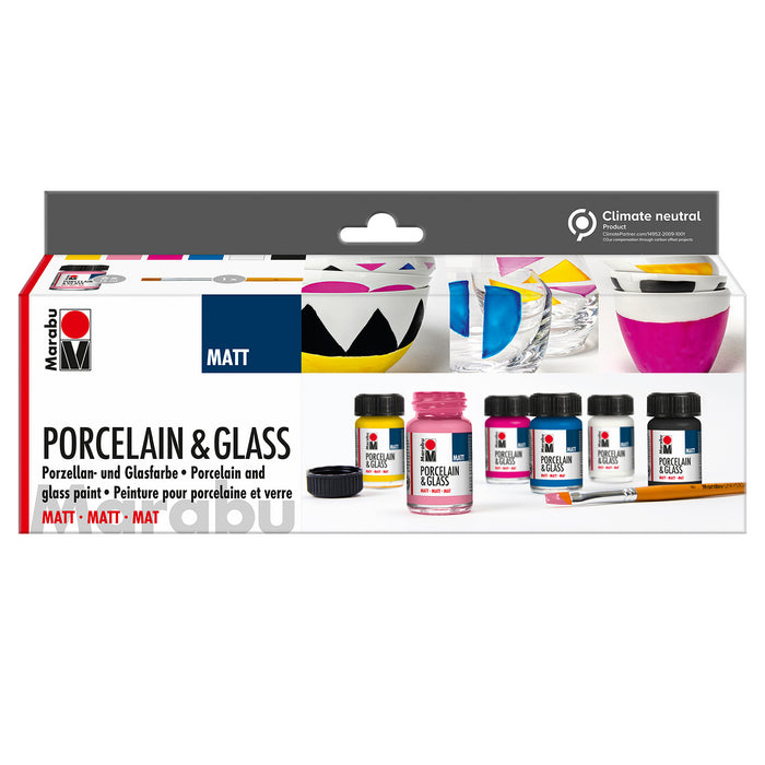 Set pintura mate para porcelana y cristal 6x15ml + pincel