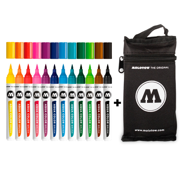 Set 12 rotuladores Aqua color brush colores básicos + estuche - Molotow