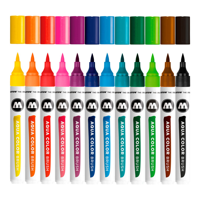 Set 12 rotuladores Aqua color brush colores básicos + estuche - Molotow