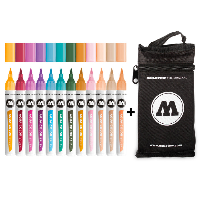 Set 12 rotuladores Aqua color brush colores variados + estuche - Molotow