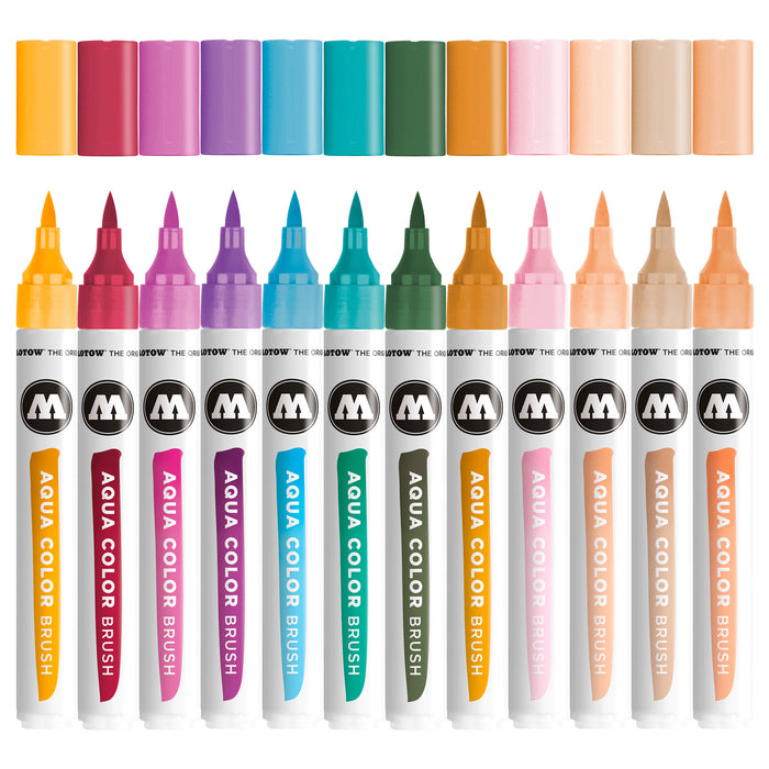 Set 12 rotuladores Aqua color brush colores variados + estuche - Molotow