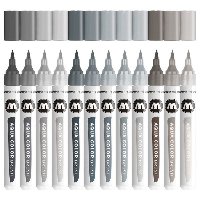 Set 12 rotuladores grises Aqua color brush + estuche - Molotow