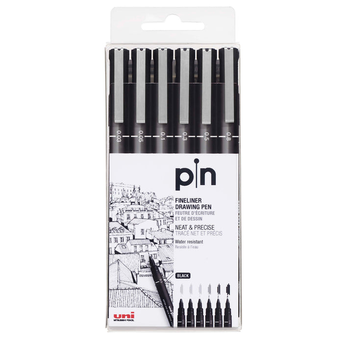 Set 6 calibrados Uni Pin fine liner - 0.03, 0.05, 0.1, 0.3, 0.5 y 0.8