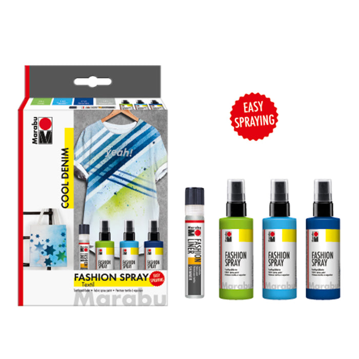 Set pintura textil Fashion spray Marabu azules 3x100ml