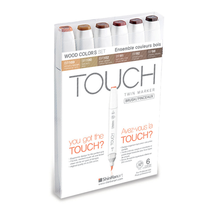 Set con 6 Rotuladores Tonos Madera TOUCH Twin brush